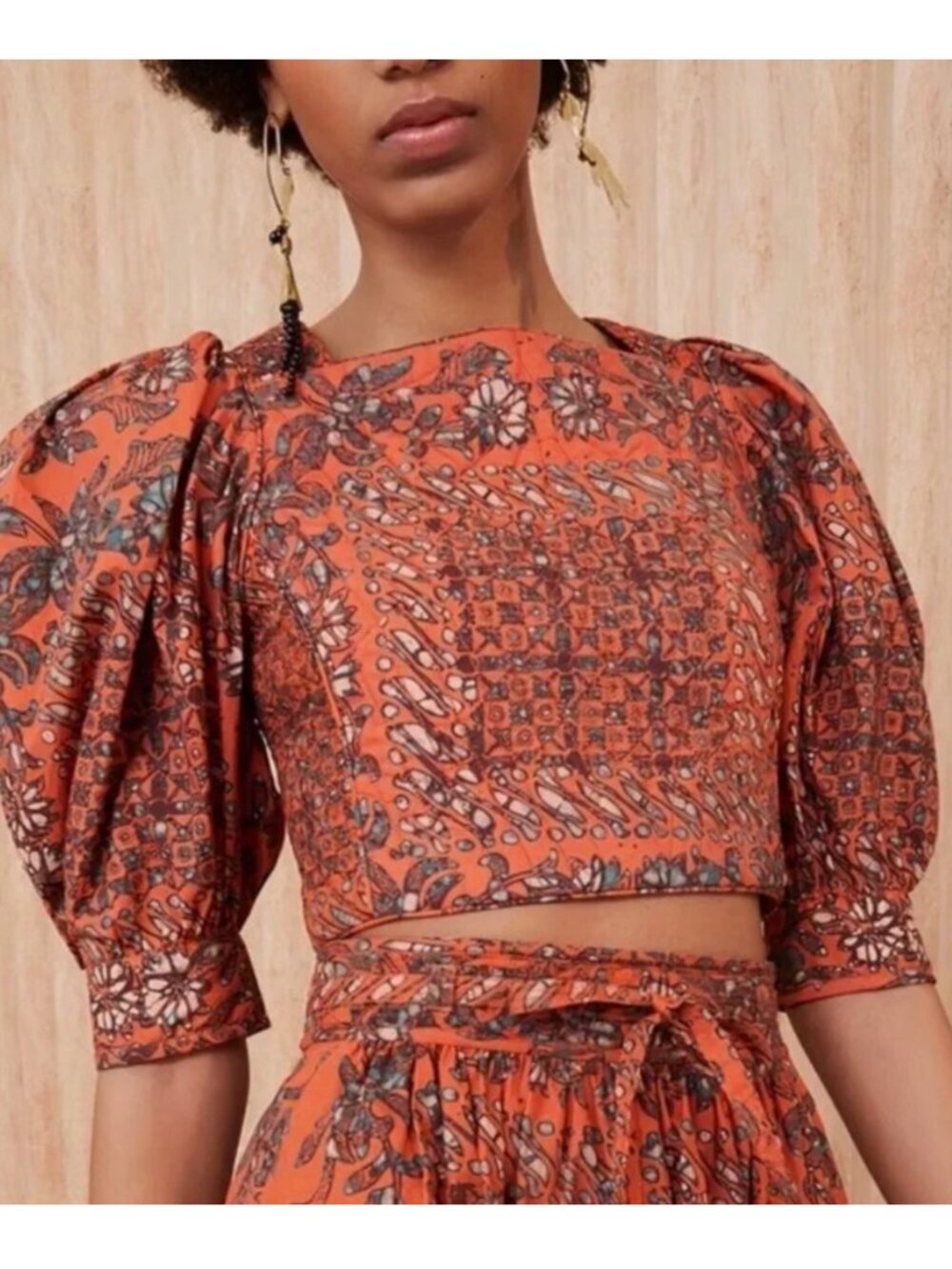 Ulla Johnson Anise Quilted Lace Up Back Crop Top in Clementine Size 2 Cotton